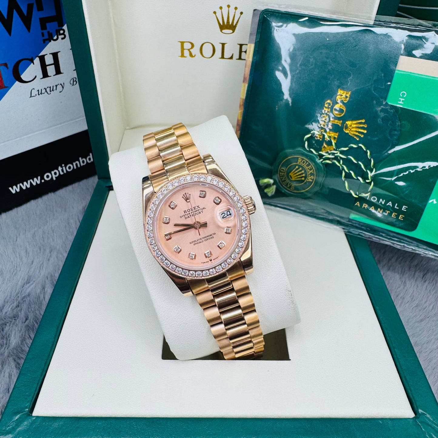 Rolex Datejust Rose Gold Pink Sunray Automatic Stainless Steel Chain Lady’s  Watch