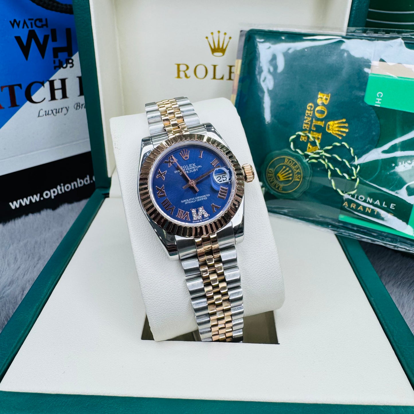 Rolex Datejust Two-Tone Distinctive Aubergine Dial Automatic Stainless Steel Chain Lady’s Watch