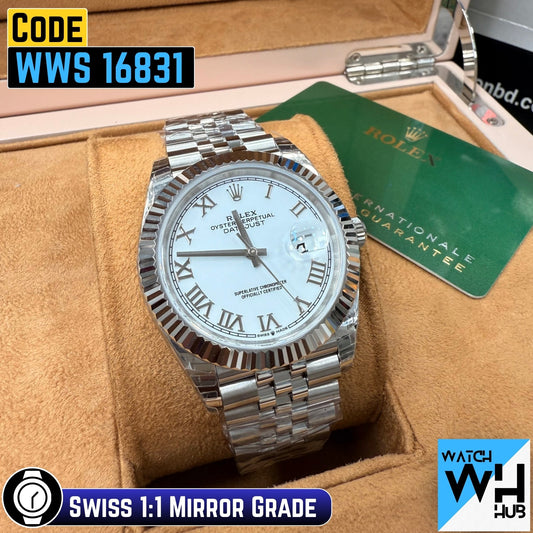 Rolex Datejust 126334 Fluted Bezel White Roman Dial Jubilee Bracelet 41mm Swiss 1:1 Mirror Grade Men’s Watch