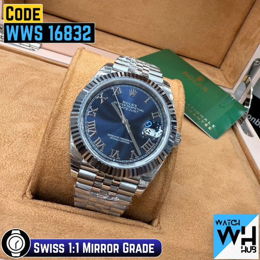 Rolex Datejust 41mm 126334 Fluted Bezel Blue Roman Dial Jubilee Bracelet Swiss 1:1 Mirror Grade Men’s Watch