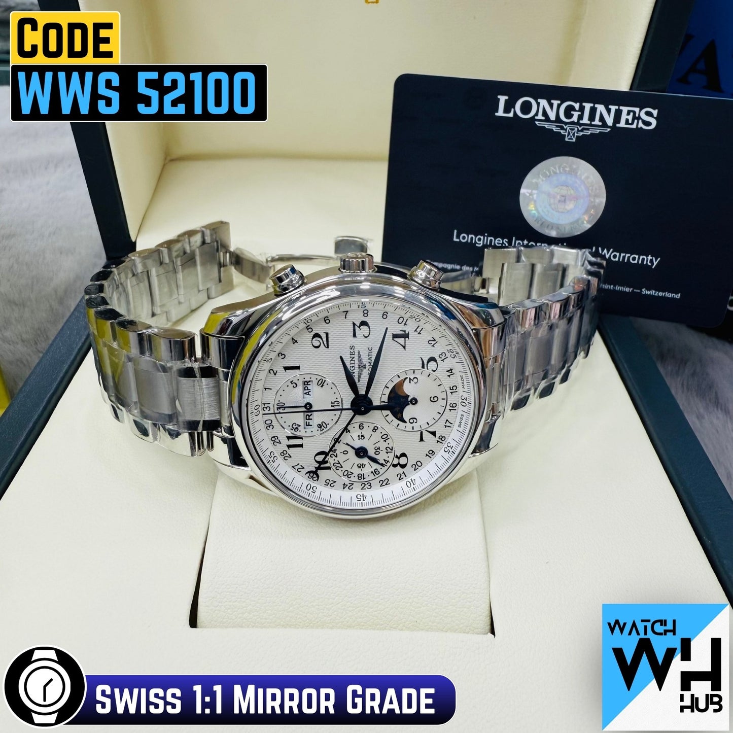 Longines L27734786 Master Collection Automatic Chronograph Moonphase Stainless Steel Swiss 1:1 Grade Men's Watch