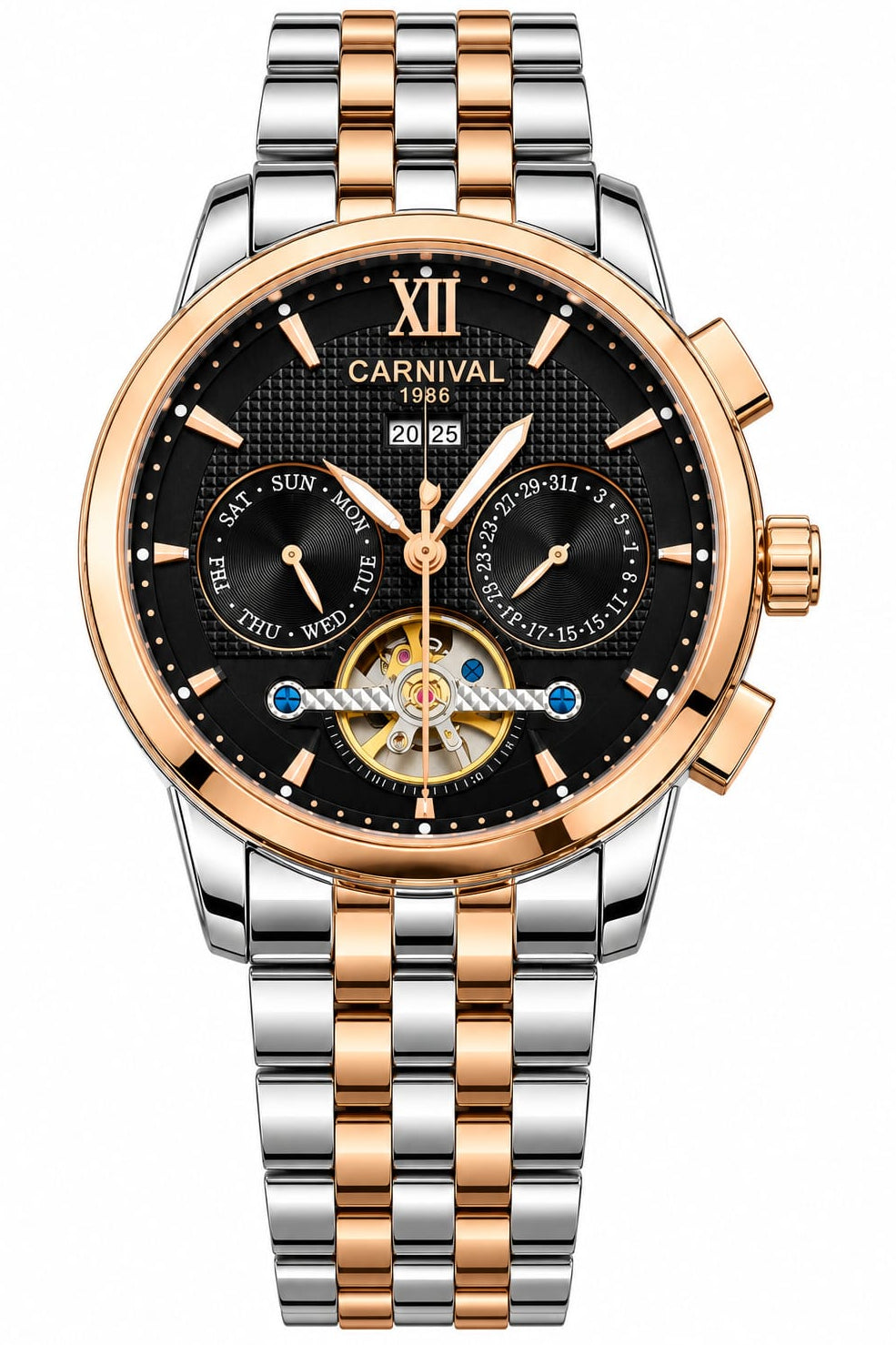 Carnival 8722G Automatic Two Tone Black Dial Stainless Steel Chain Men’s Watch