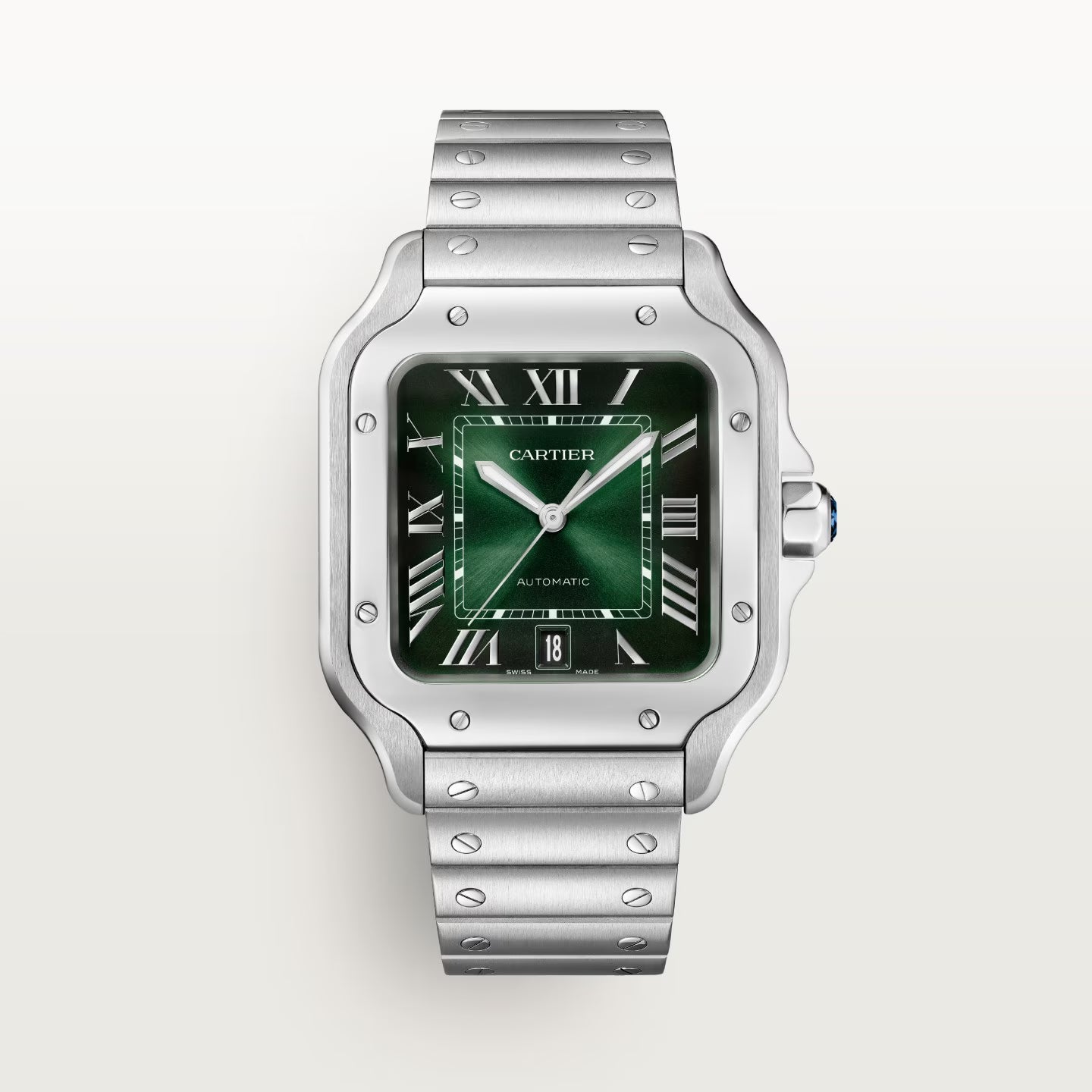 Car-tier Santos "Smoky Green" Dial Automatic Stainless Steel Chain Men’s Watch