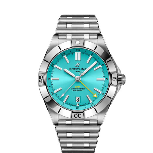 Breitling Chronomat GMT "40 NFL Miami Dolphins Edition" Automatic Tiffany Blue Dial Stainless Steel Chain Men's Watch