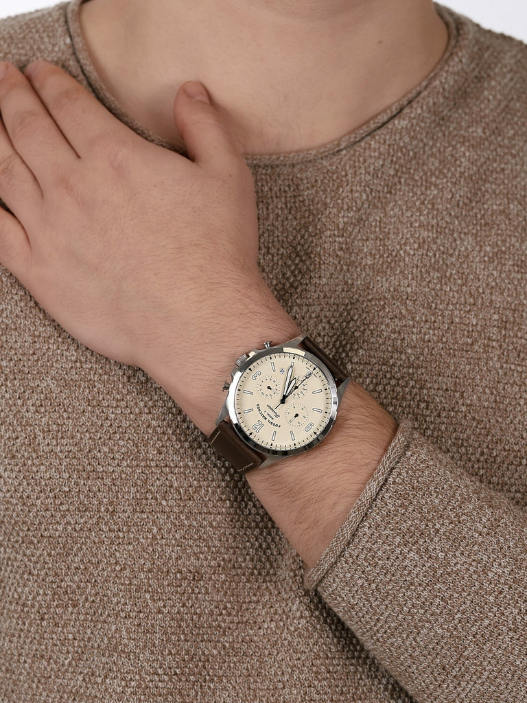 Fossil Forrester FS5696 Chronograph White Dial Quartz Genuine Leather Strap Men’s Watch