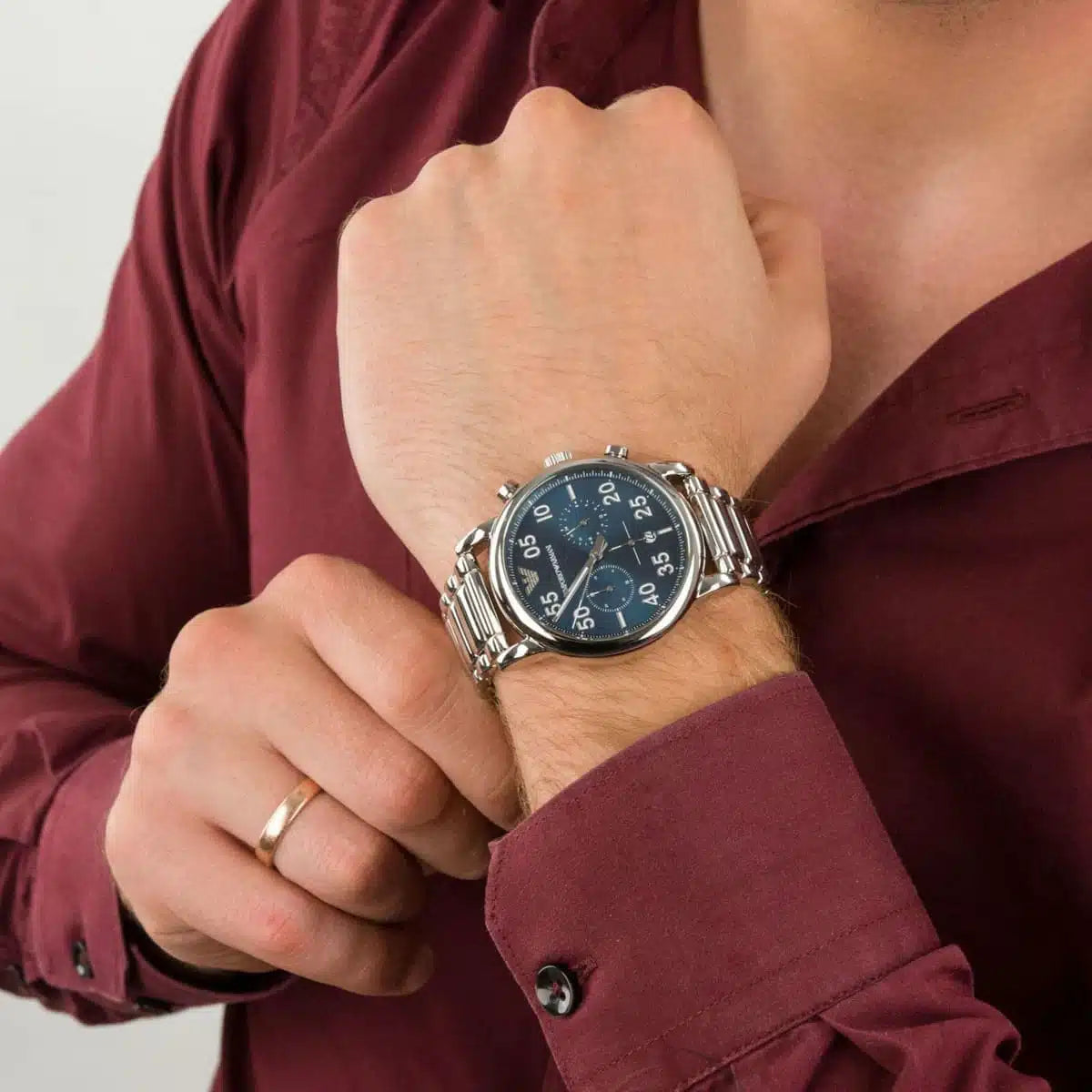 Emporio Armani AR11132 Chronograph Quartz Blue Dial Stainless Steel Chain Men’s Watch