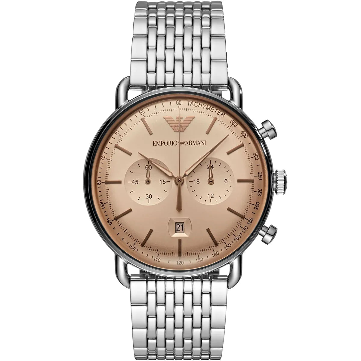 Emporio Armani Aviator AR11239 Chronograph Quartz Beige Dial Stainless Steel Chain Men’s Watch