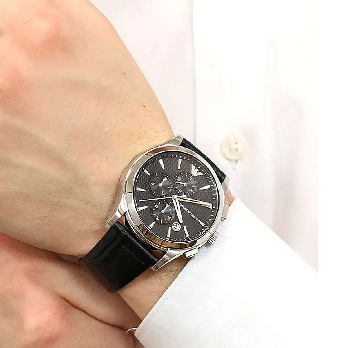 Emporio Armani AR11530 Chronograph Quartz Black Dial Genuine Leather Belt Men’s Watch