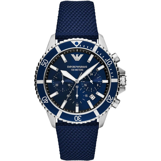 Emporio Armani AR11588 Chronograph Quartz Blue Dial Stainless Steel Silicon Strap Men’s Watch