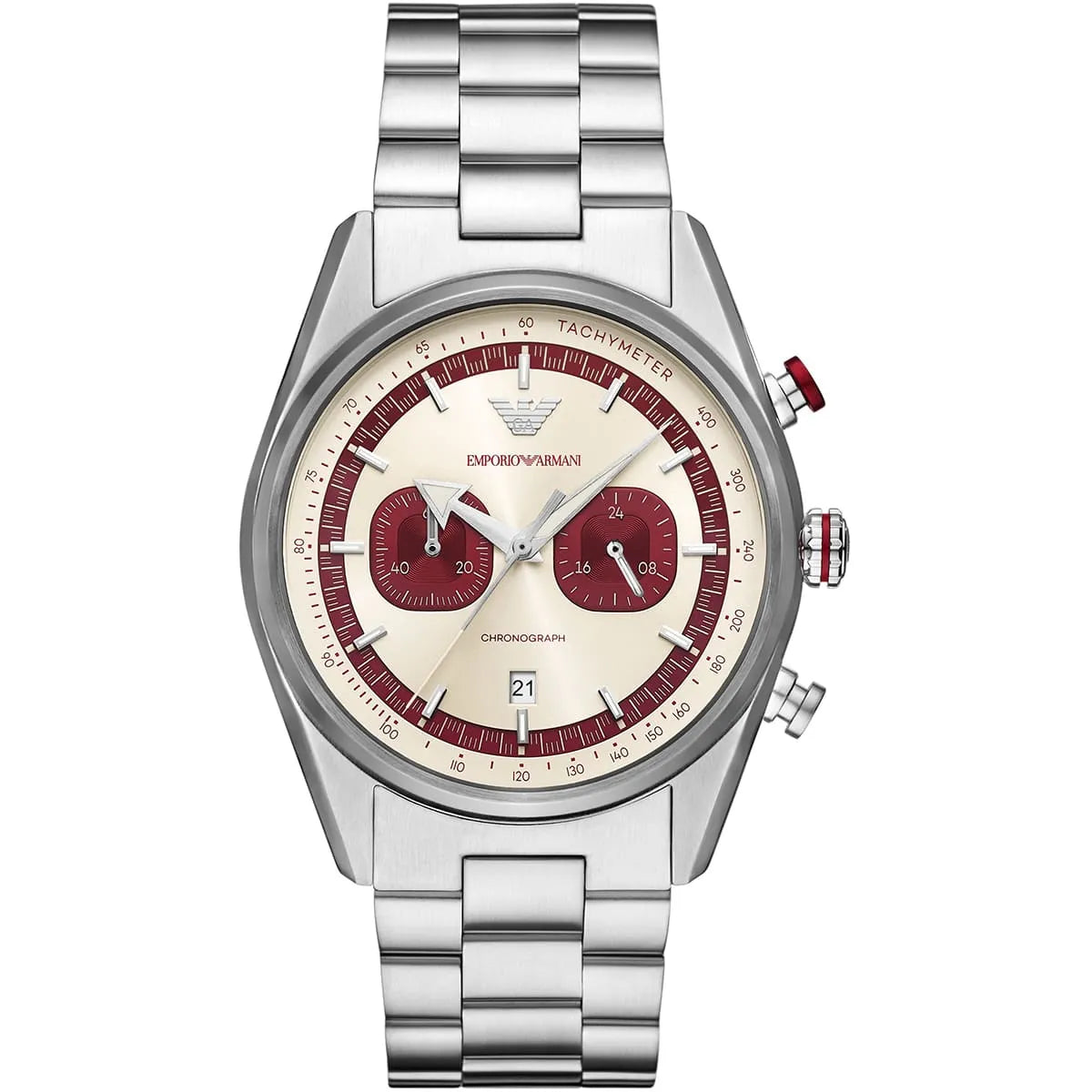 Emporio Armani Racer AR11645 Chronograph Quartz Cream Dial Stainless Steel Chain Men’s Watch