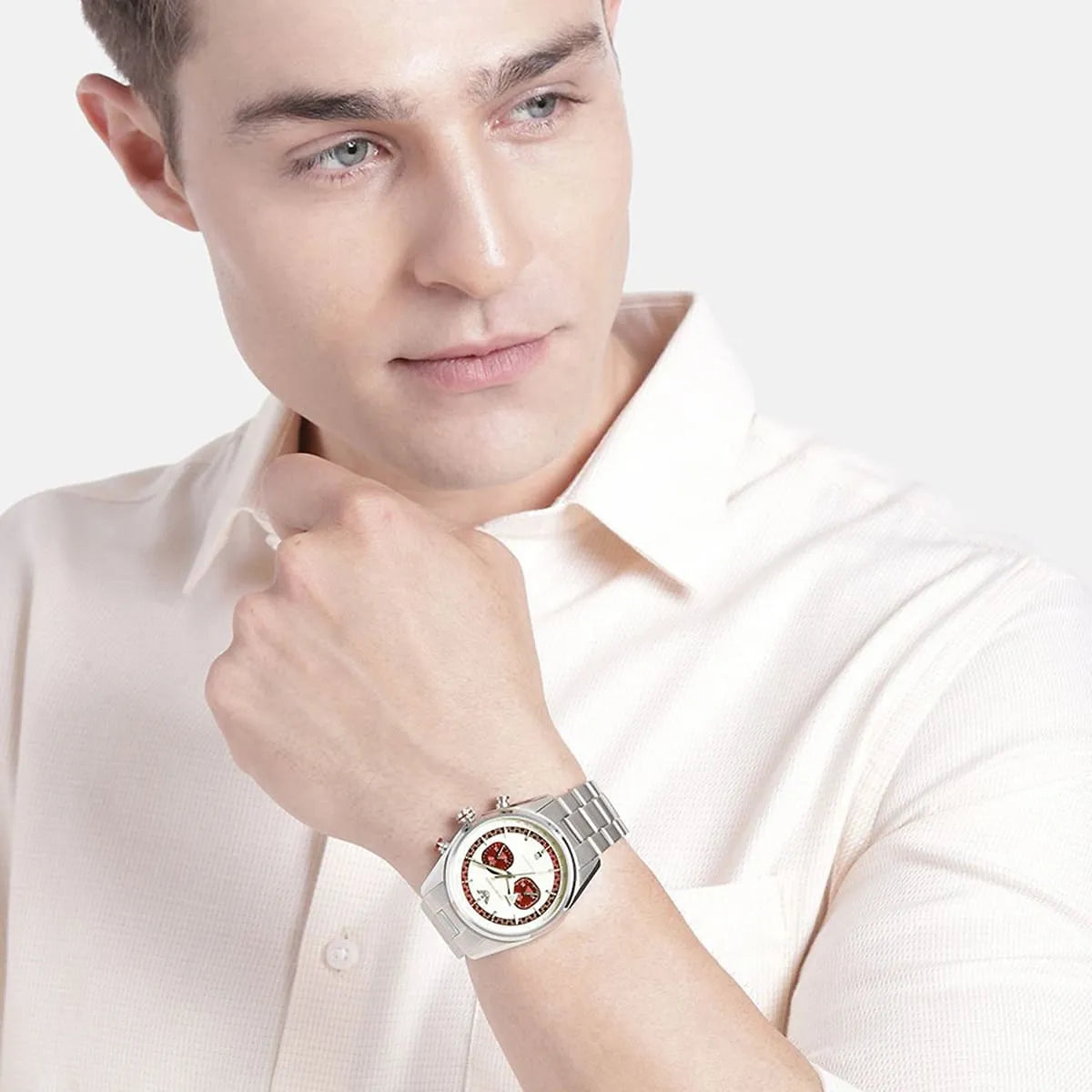Emporio Armani Racer AR11645 Chronograph Quartz Cream Dial Stainless Steel Chain Men’s Watch
