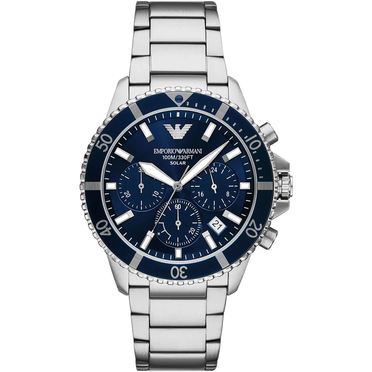 Emporio Armani World Explorer AR11681 Chronograph Quartz Blue Dial Stainless Steel Chain Men’s Watch
