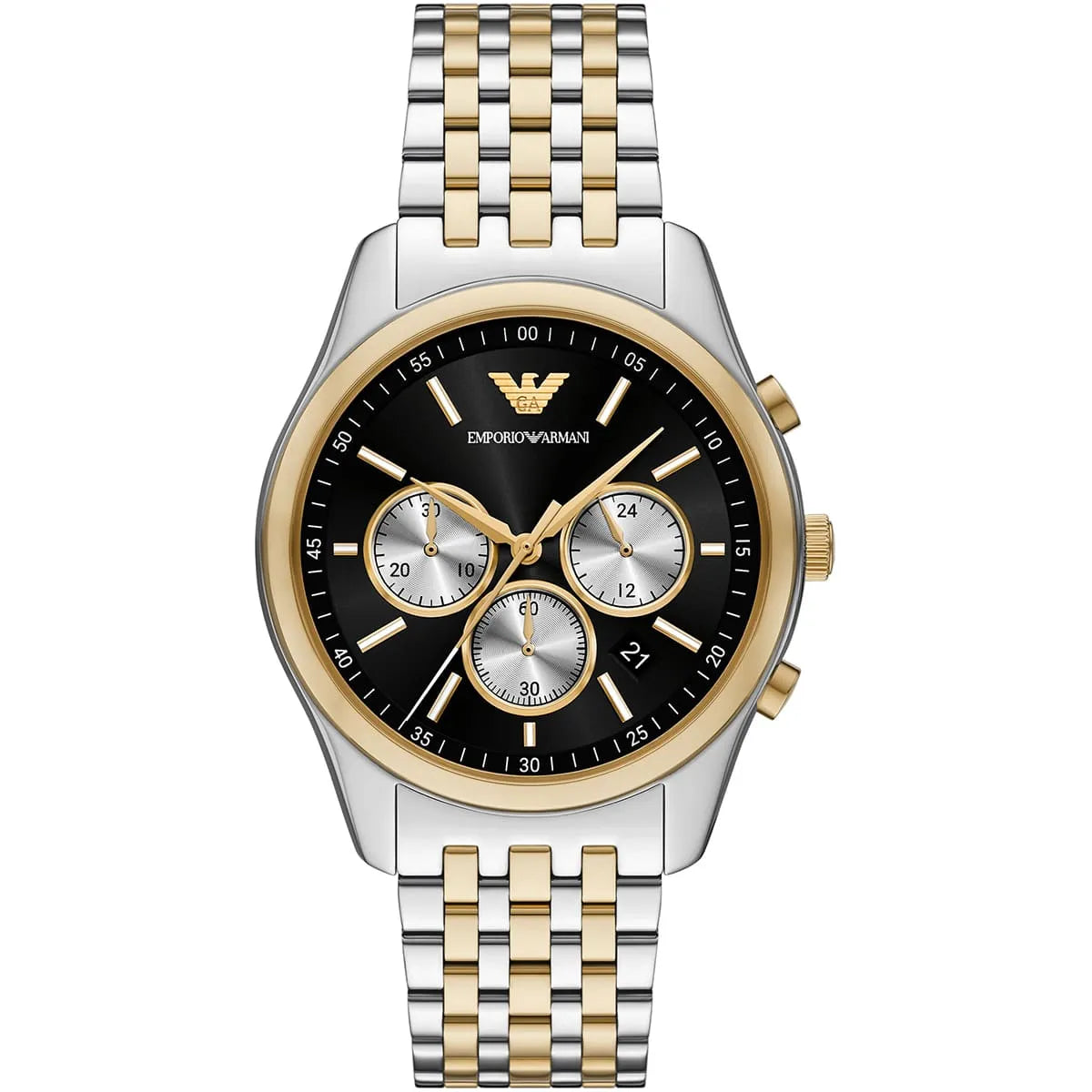 Emporio Armani Antonio AR11713 Chronograph Quartz Two-Tone Black Dial Stainless Steel Chain Men’s Watch