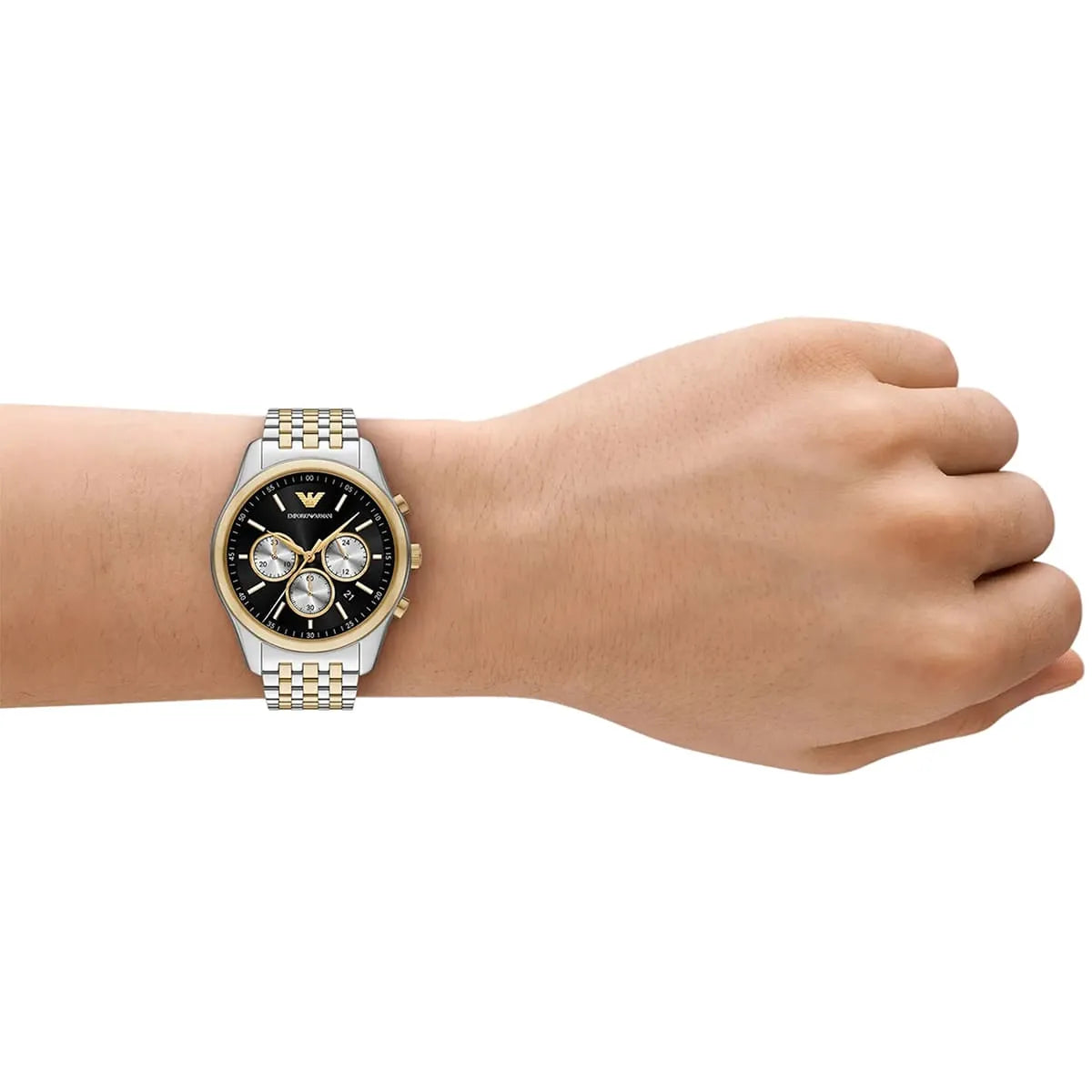 Emporio Armani Antonio AR11713 Chronograph Quartz Two-Tone Black Dial Stainless Steel Chain Men’s Watch