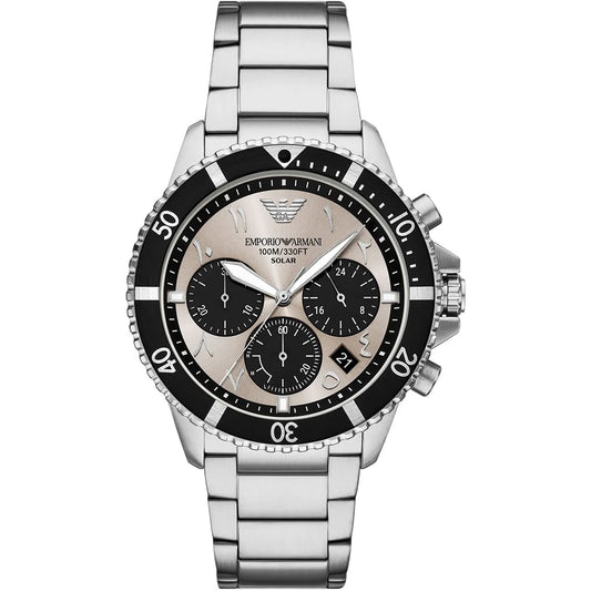 Emporio Armani World Explorer AR11722 Chronograph Quartz "Arabic Numbers" Gray Dial Stainless Steel Chain Men’s Watch