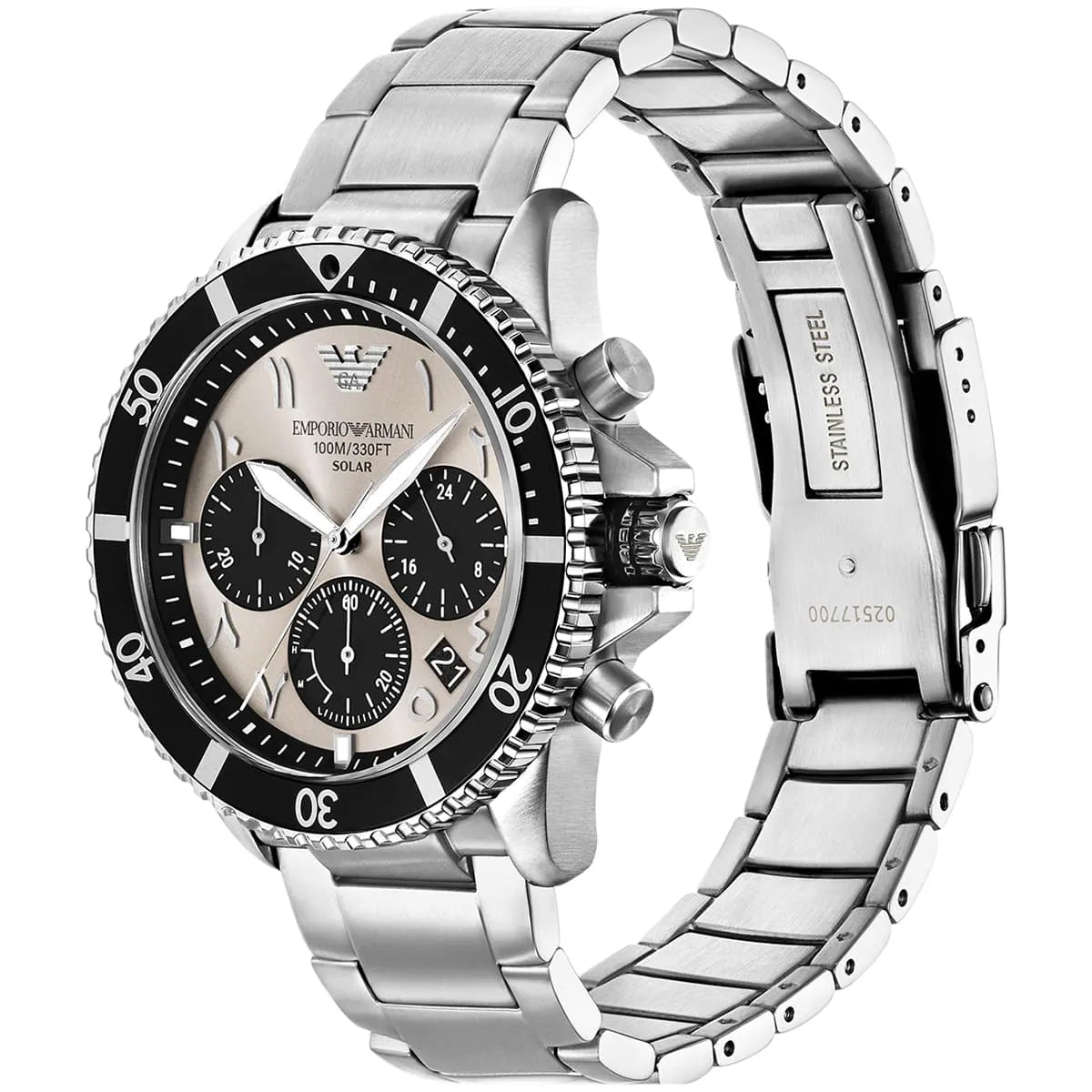 Emporio Armani World Explorer AR11722 Chronograph Quartz "Arabic Numbers" Gray Dial Stainless Steel Chain Men’s Watch