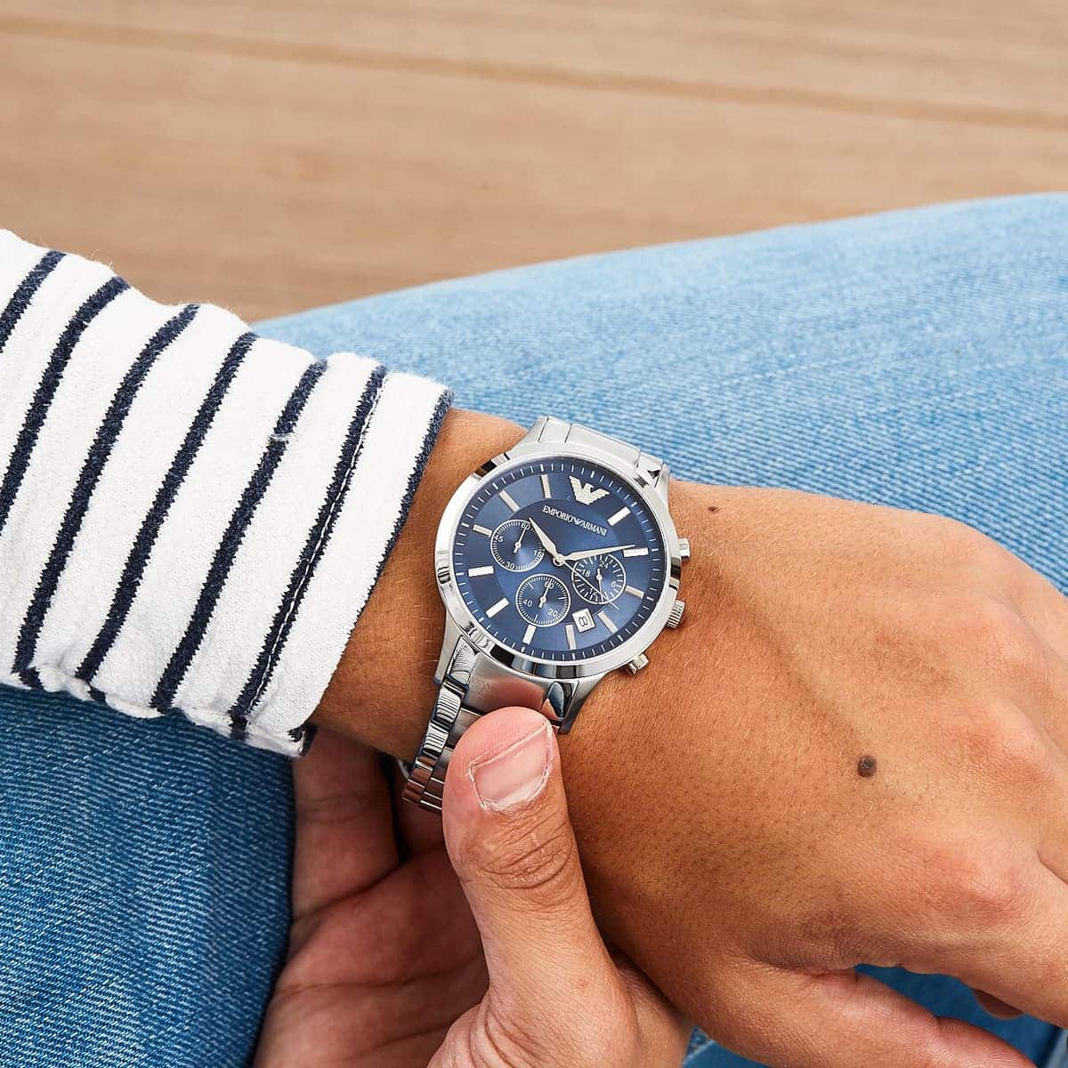 Emporio Armani Renato AR2448 Chronograph Quartz Blue Dial Stainless Steel Chain Men’s Watch