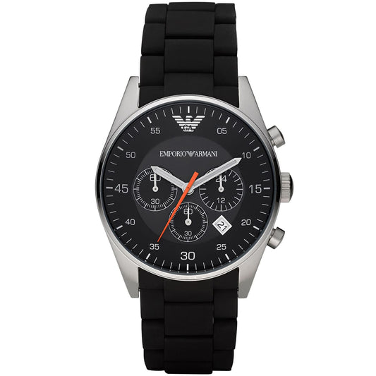 Emporio Armani Sportivo AR5858 Chronograph Quartz Silver Tone Stainless Steel & Rubber Strap Men’s Watch