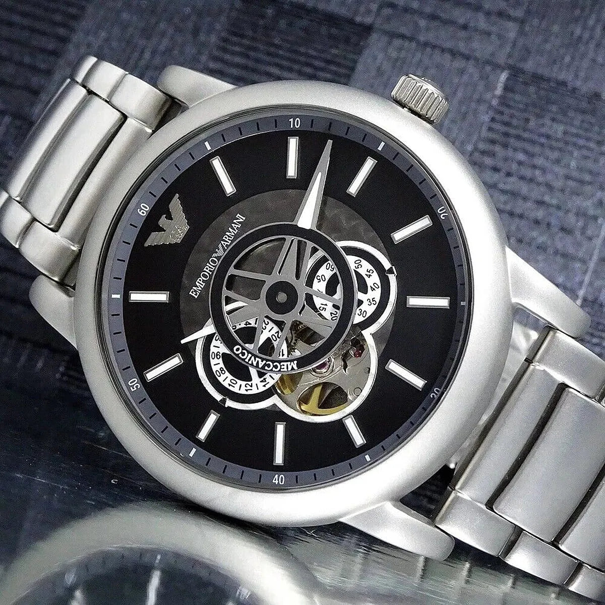 Emporio Armani AR60021 Automatic Silver-Tone Black Dial Stainless Steel Chain Men’s Watch