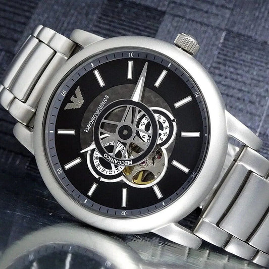 Emporio Armani AR60021 Automatic Silver-Tone Black Dial Stainless Steel Chain Men’s Watch