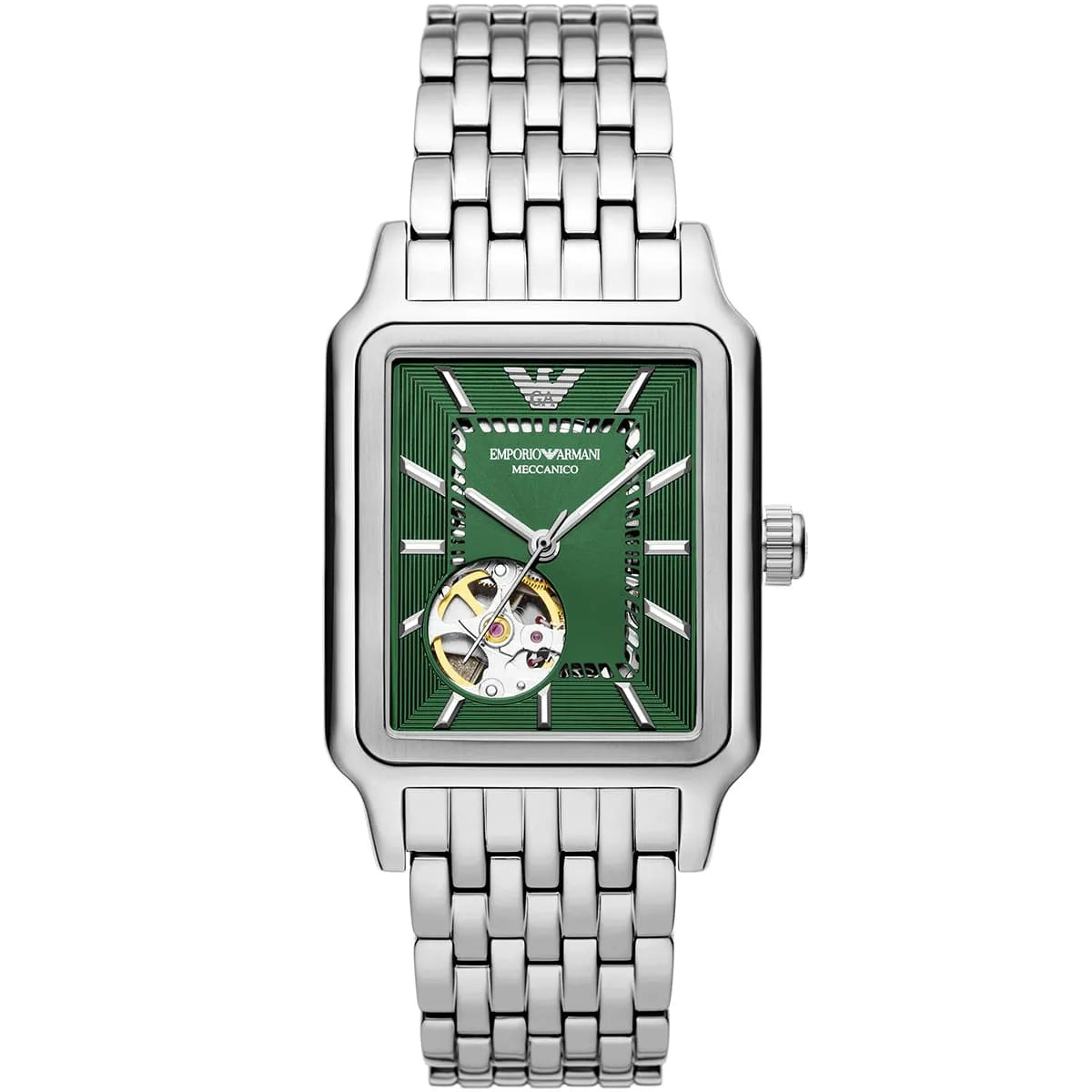 Emporio Armani Meccanico AR60067 "Open Heart" Automatic Green Dial Stainless Steel Chain Men’s Watch