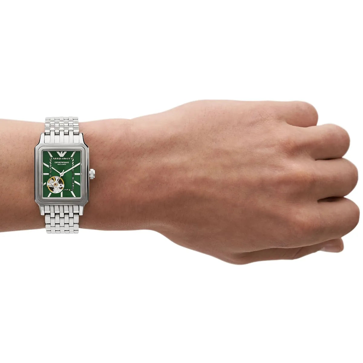 Emporio Armani Meccanico AR60067 "Open Heart" Automatic Green Dial Stainless Steel Chain Men’s Watch