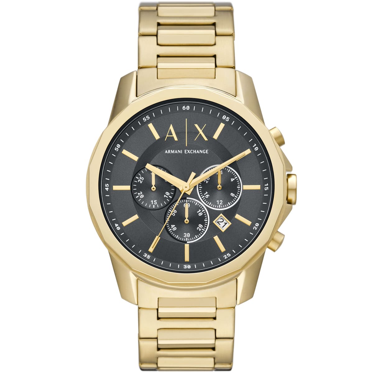 Armani Exchange Banks AX1721 Chronograph Quartz Gray Dial Full Golden-Tone Stainless Steel Chain Men’s Watch