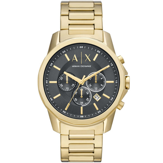 Armani Exchange Banks AX1721 Chronograph Quartz Gray Dial Full Golden-Tone Stainless Steel Chain Men’s Watch