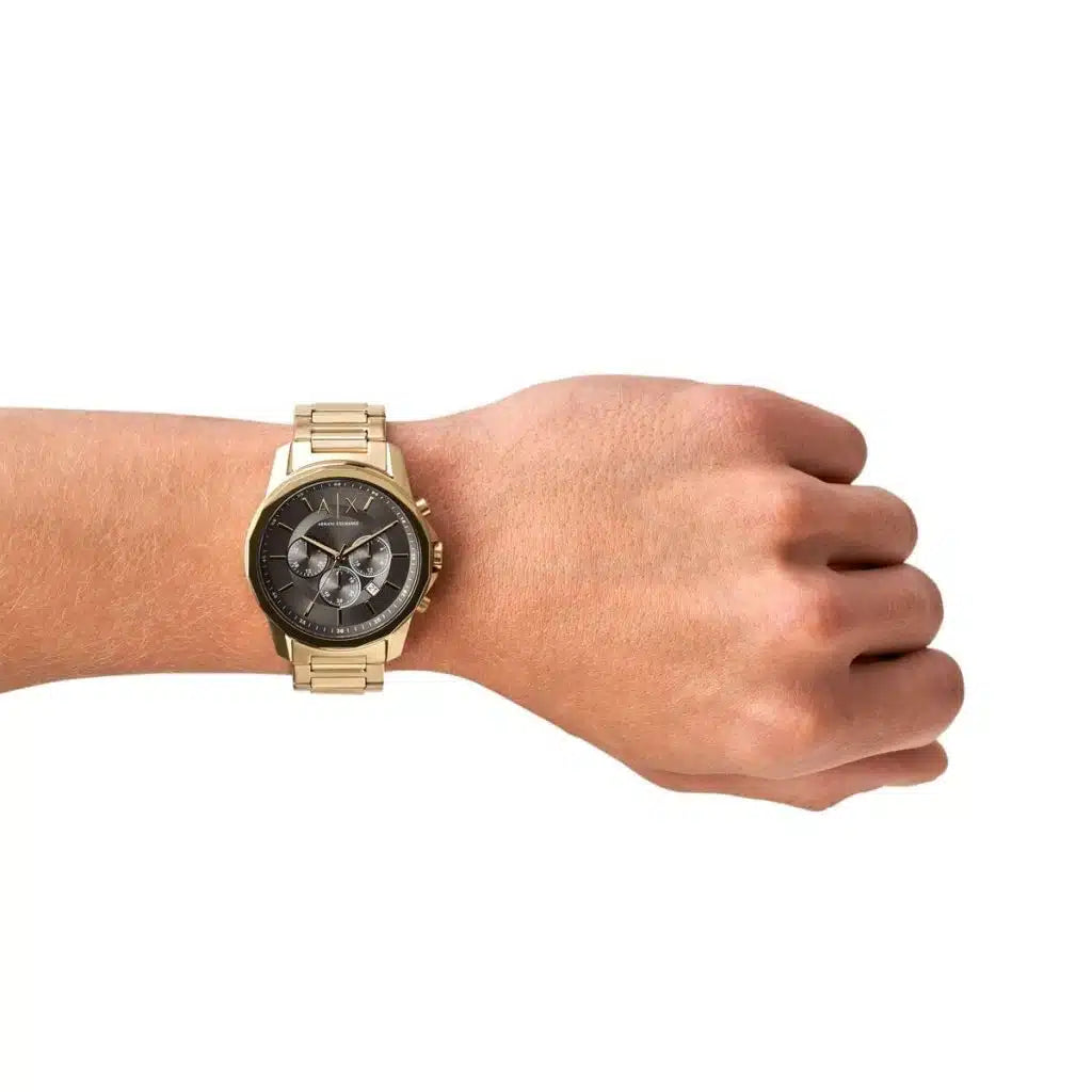 Armani Exchange Banks AX1721 Chronograph Quartz Gray Dial Full Golden-Tone Stainless Steel Chain Men’s Watch