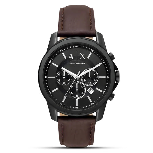 Armani Exchange Outerbanks AX1732 Chronograph Quartz Black Dial Genuine Leather Strap Men’s Watch