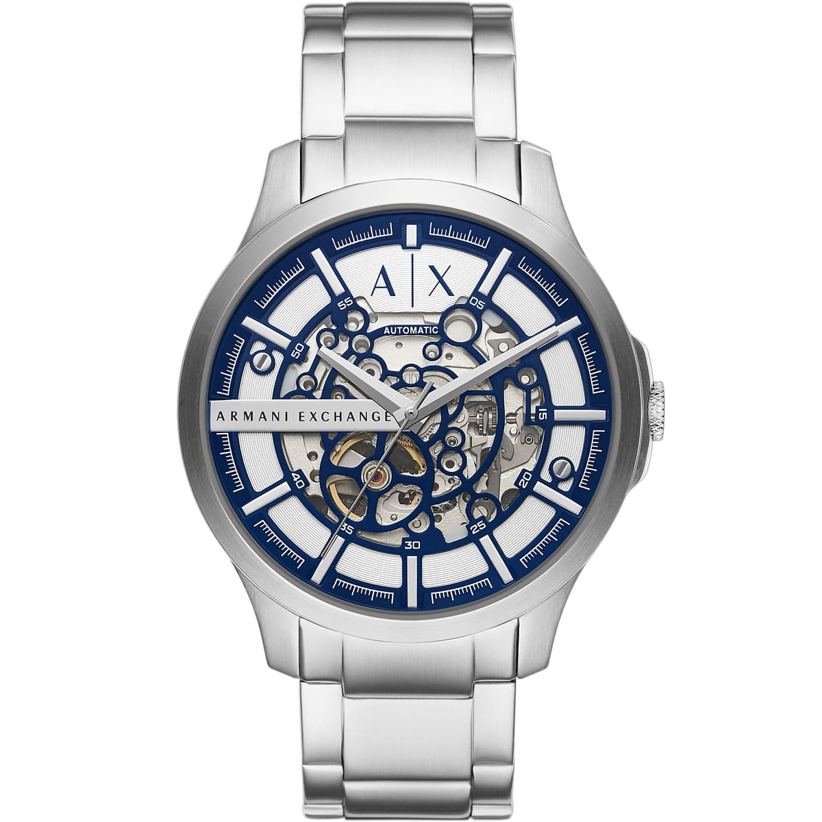 Armani Exchange Hampton AX2416 Automatic "Skeleton Dial" Full Silver-Tone Stainless Steel Chain Men’s Watch