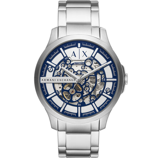 Armani Exchange Hampton AX2416 Automatic "Skeleton Dial" Full Silver-Tone Stainless Steel Chain Men’s Watch