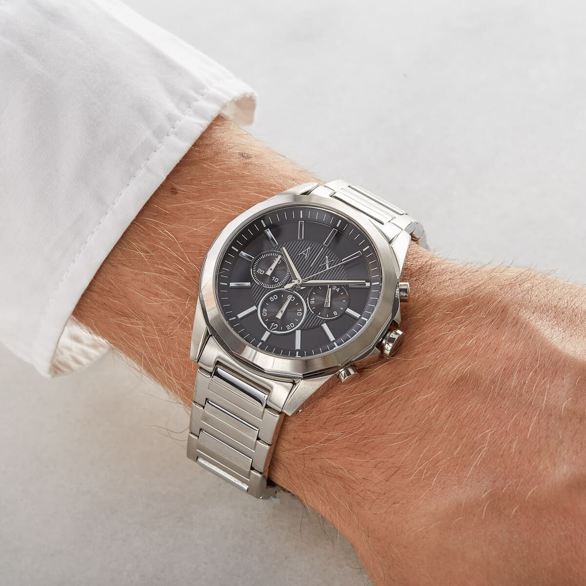 Armani Exchange Drexler AX2600 Chronograph Quartz Black Dial Silver-Tone Stainless Steel Chain Men’s Watch