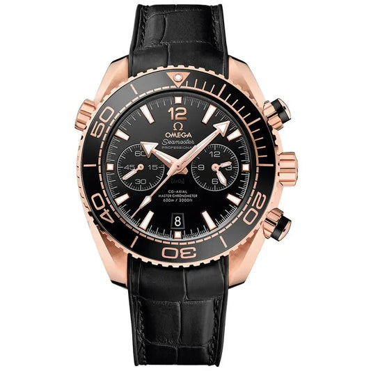 Omega Seamaster Professional Planet Ocean Quartz Chronograph Stainless Steel Leather Strap Men's Watch
