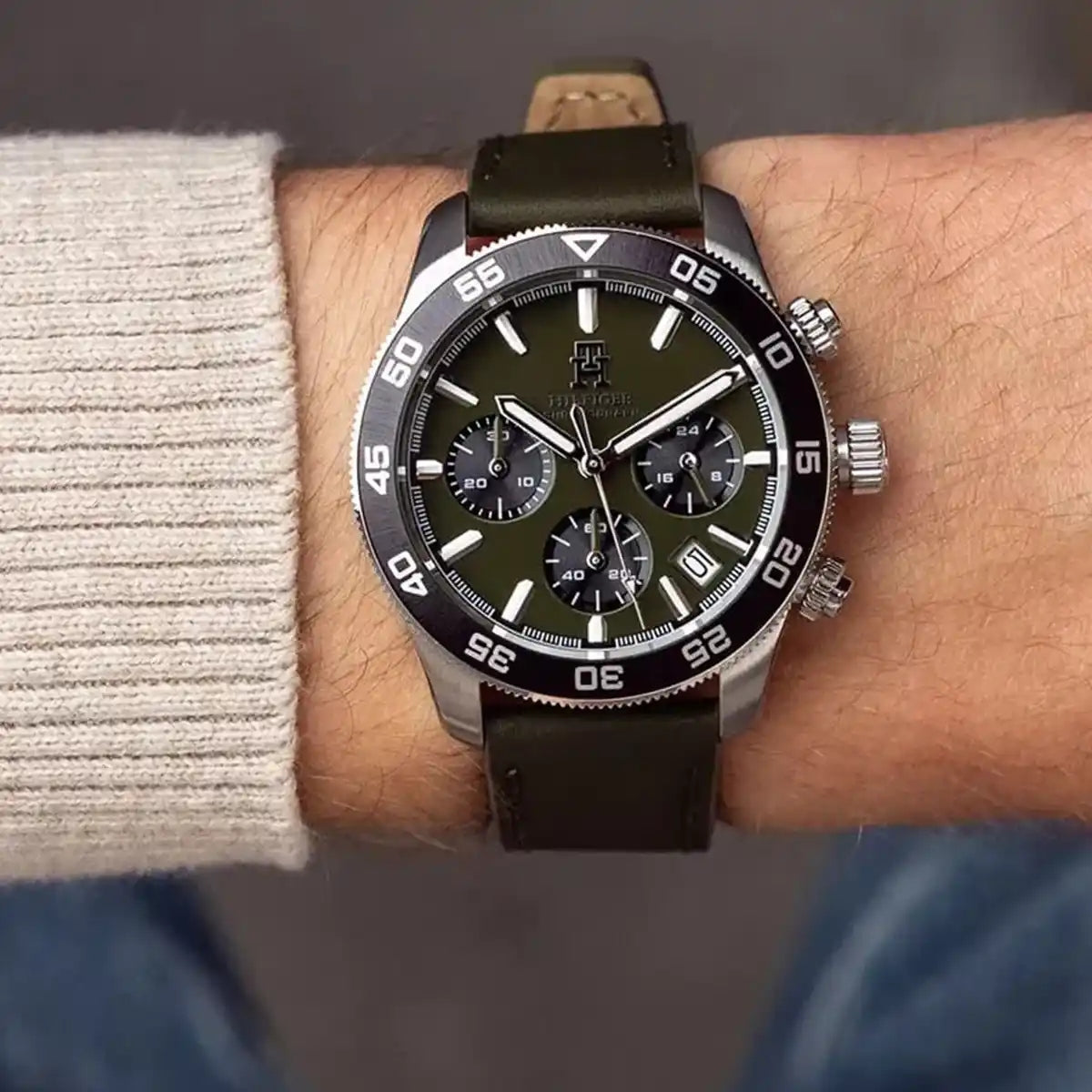 Tommy Hilfiger TH1792188 Chronograph Quartz Genuine Leather Green Belt Men’s Watch