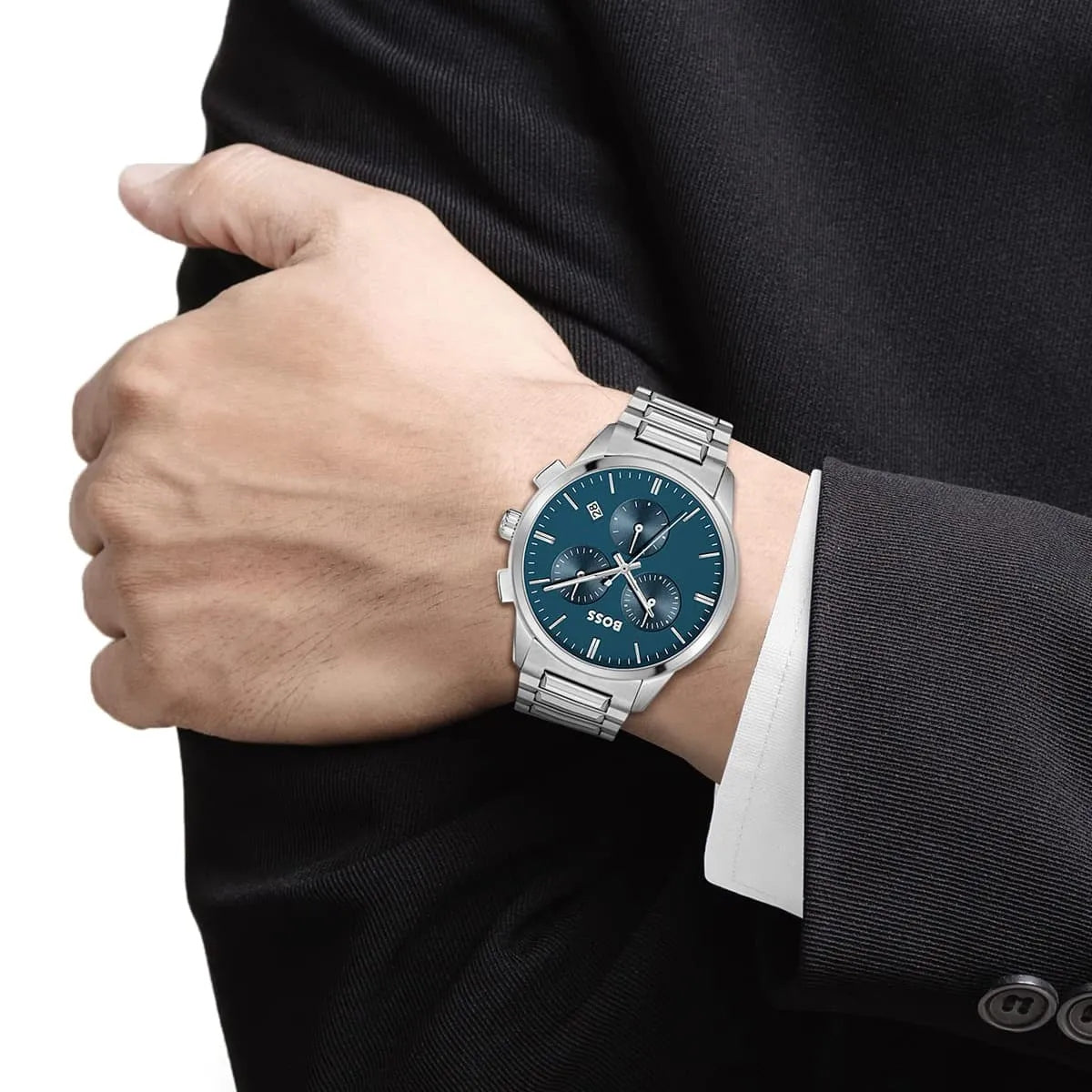 Hugo Boss Dapper HB1513927 Chronograph Quartz Blue Dial Stainless Steel Chain Men’s Watch