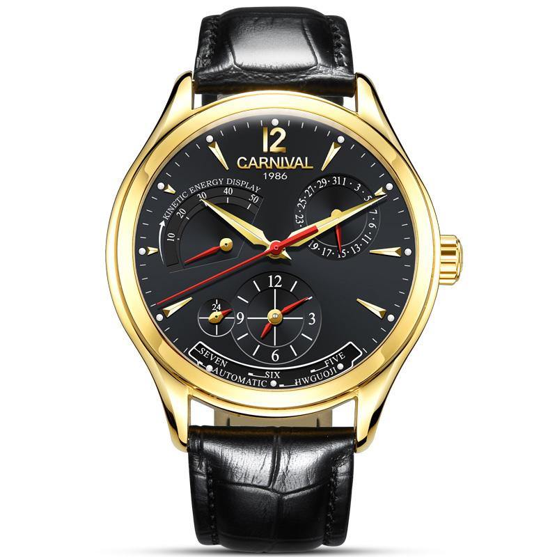 Carnival 8762g Kinetic Power Display Automatic Stainless Steel Dial & Genuine Leather Strap Men’s Watch