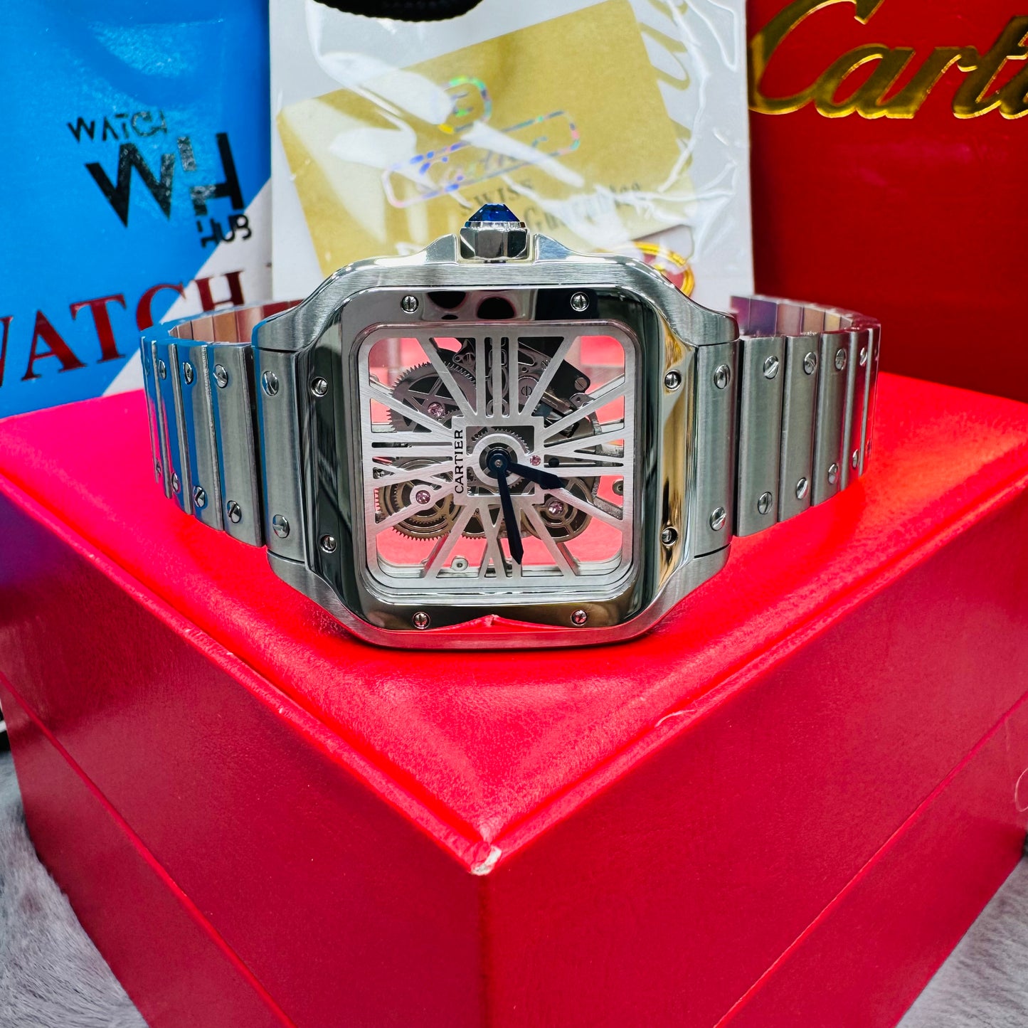Cartier Santos "Skeleton" Dial Stainless Steel Case Euro Grade Men’s Chain Watch