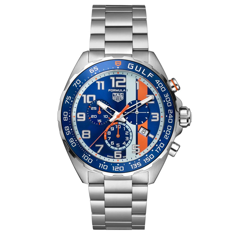 Tag Heuer Formula 1 Gulf Special Edition Chronograph Quartz Stainless Steel Chain Men's Watch