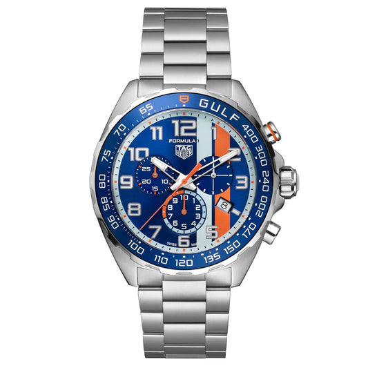Tag Heuer Formula 1 Gulf Special Edition Chronograph Quartz Stainless Steel Chain Men's Watch