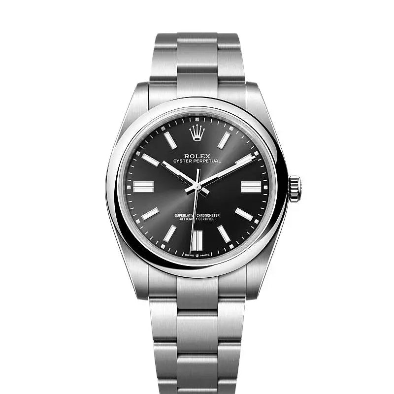 Rolex Oyster Perpetual  Automatic Full Silver Color With Black Dial Stainless Steel Chain Men’s Watch