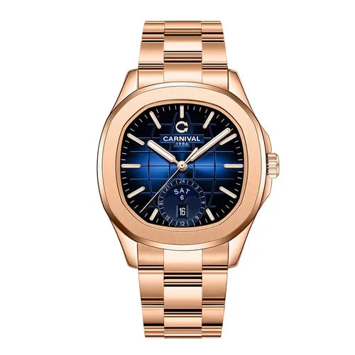 Carnival 8113G Automatic Golden Tone Blue Dial Stainless Steel Chain Men’s Watch
