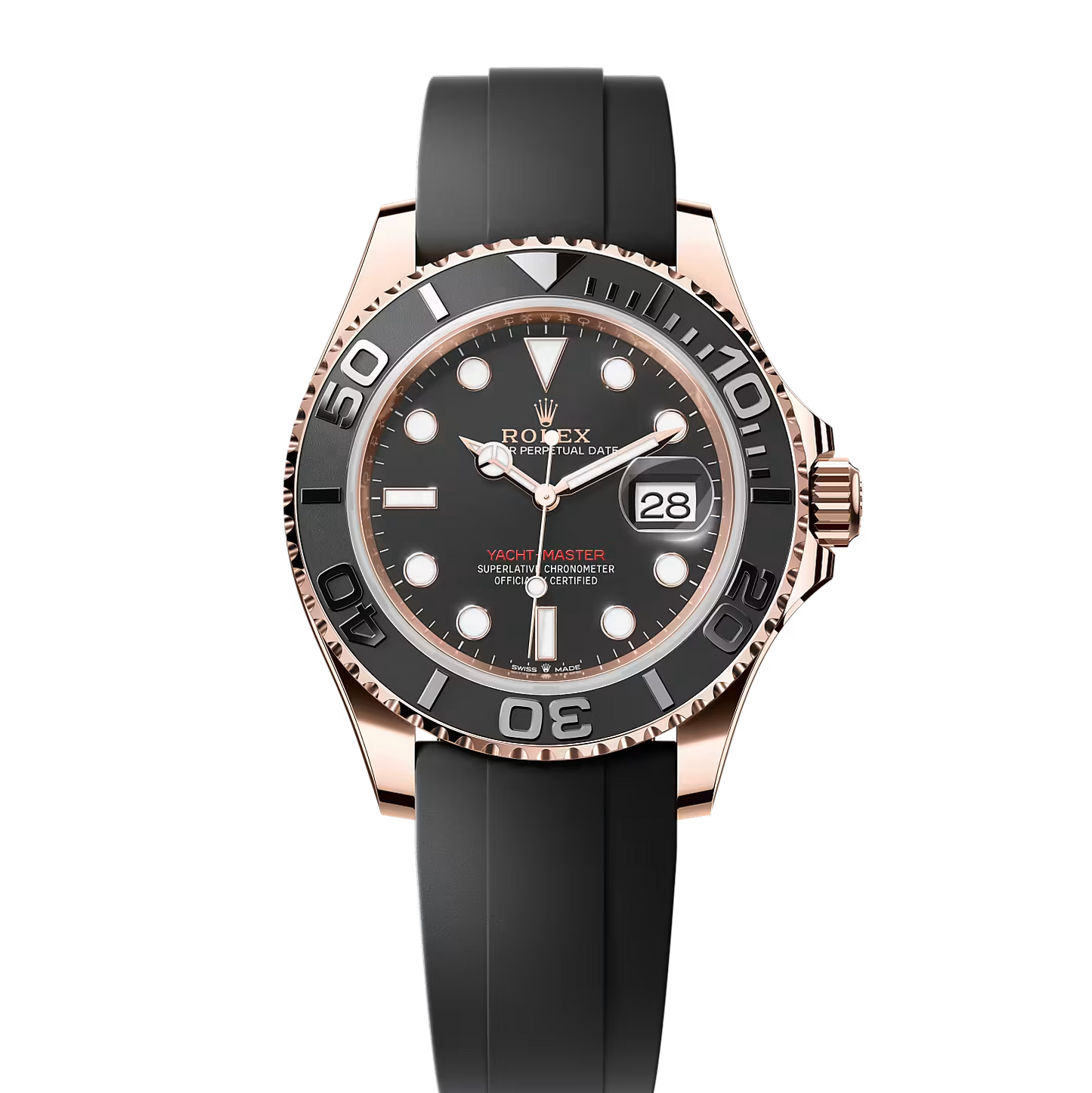 Rolex Yacht-Master Automatic Rose Gold Color with Black Dial Silicone Strap Men’s Watch