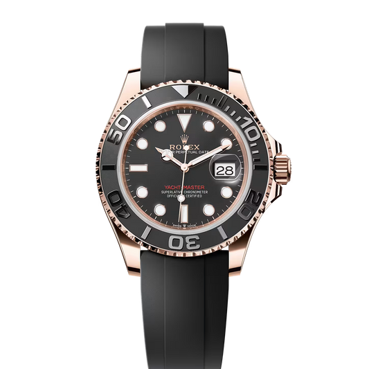 Rolex Yacht-Master Automatic Rose Gold Color with Black Dial Silicone Strap Men’s Watch