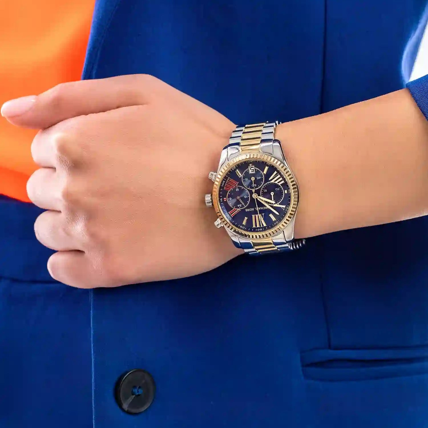 Michael Kors Lexington MK7218 Chronograph Quartz Blue Dial Stainless Steel Chain Ladies Watch