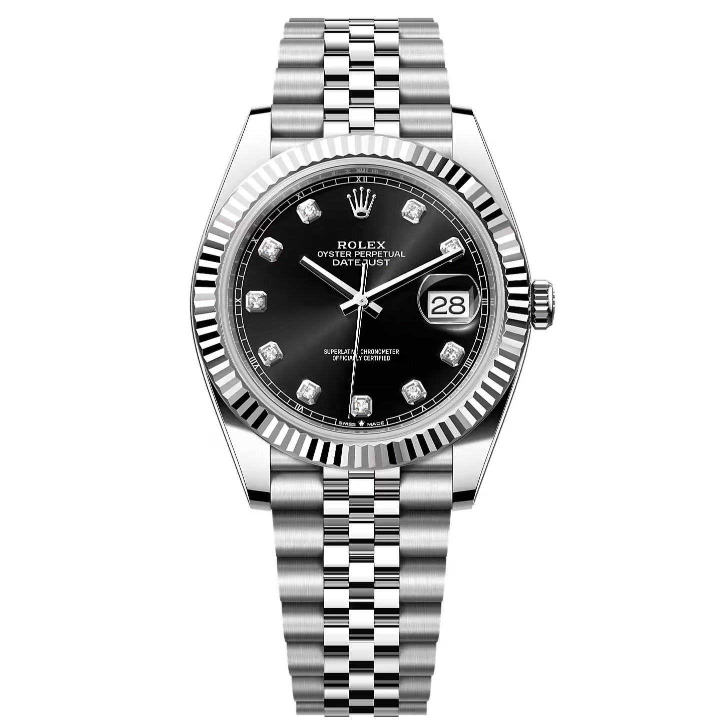 Rolex Datejust Black Dial With Stone Oyster Perpetual Automatic Stainless Steel Chain Men’s Watch