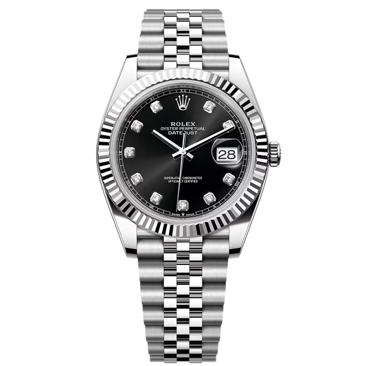 Rolex Datejust Black Dial With Stone Oyster Perpetual Automatic Stainless Steel Chain Men’s Watch