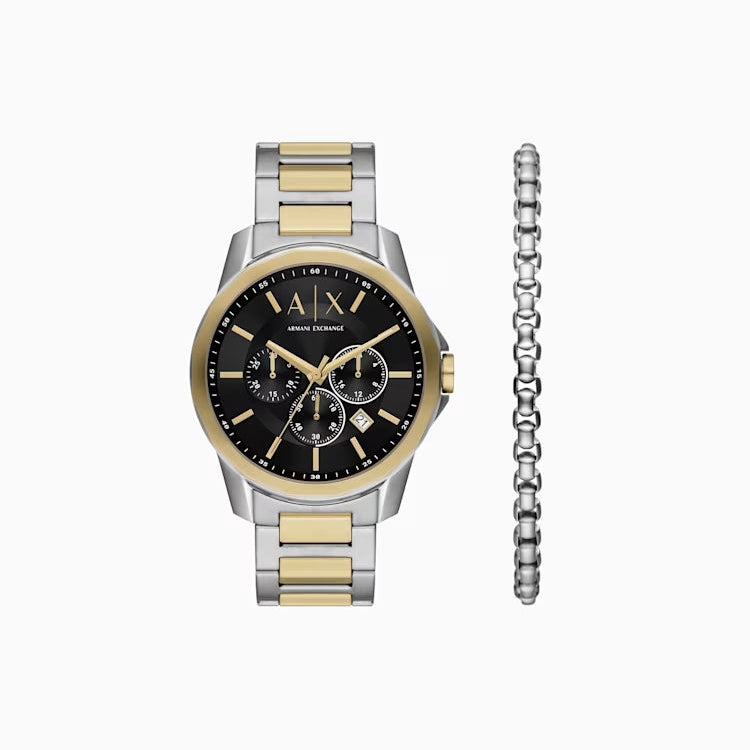 Armani Exchange AX7148 Chronograph Quartz Black Dial Two-Tone Stainless Steel Chain Men’s Watch