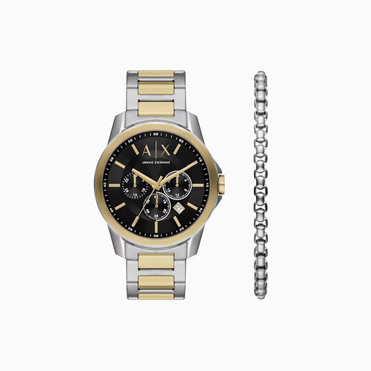 Armani Exchange AX7148 Chronograph Quartz Black Dial Two-Tone Stainless Steel Chain Men’s Watch
