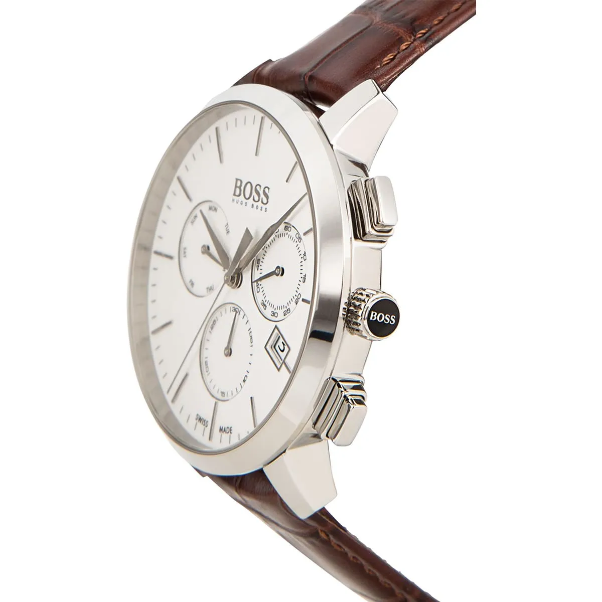 Hugo Boss Signature HB1513263 Chronograph Quartz White Dial Genuine Leather Strap Men’s Watch